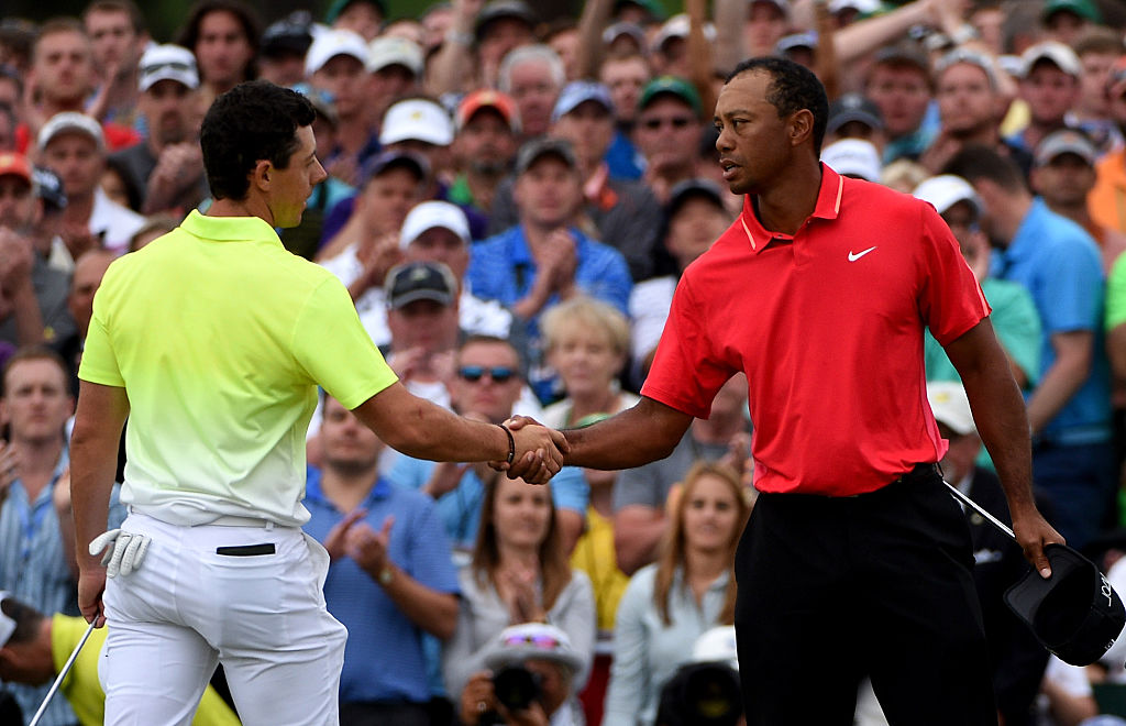 Rory McIlroy ja Tiger Woods pelasivat vuonna 2013 yhdessä US Mastersissa