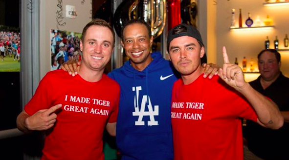 Justin Thomas ja Rickie Fowler juhlivat Tigerin kanssa Tour Championshipin voittoa