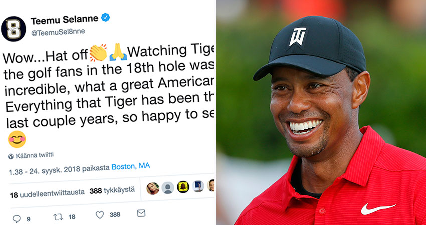 Tiger Woodsin voitto sai Teemu Selänteen twiittaamaan.