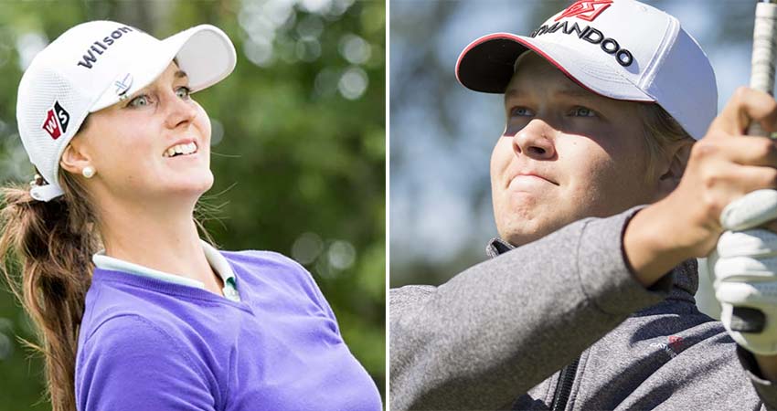 Sanna Nuutinen johtaa naisten sarjaa ja Veeti Mähönen miesten sarjaa Aura Golfissa pidettävissä SM-kilpailuissa.