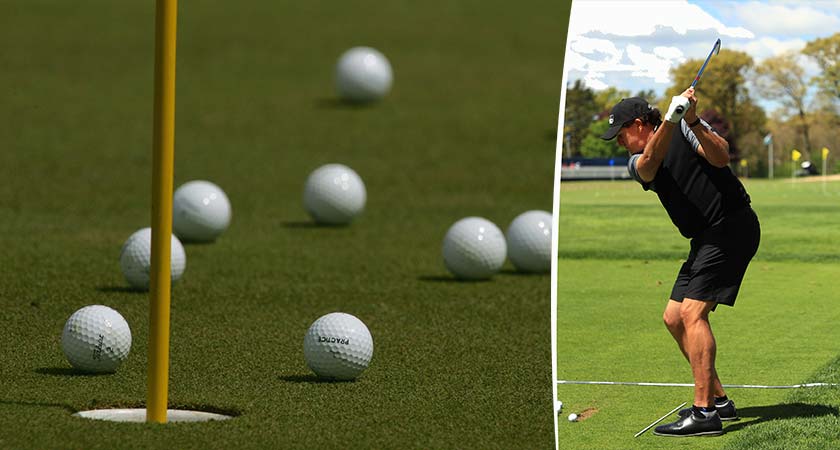 Harjoituspallot ja suuntaustikut kuuluvat tavoitteellisen golfarin apuvälineisiin.