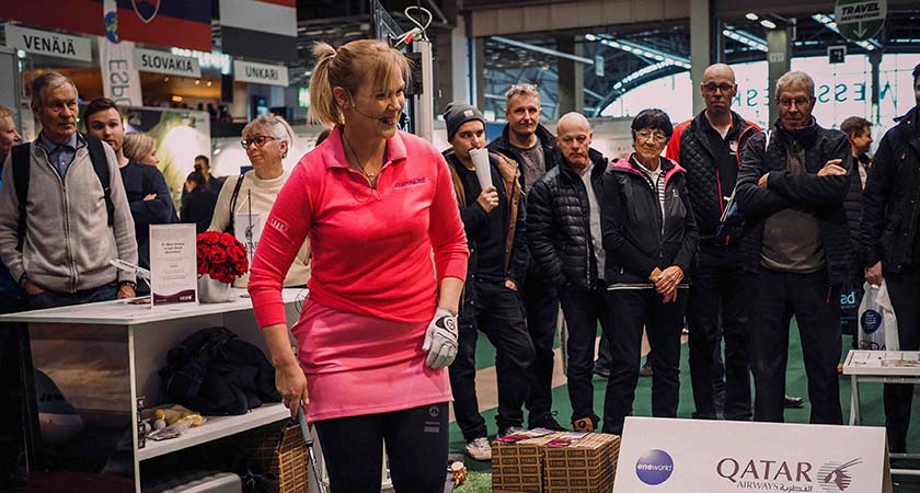 Minni Blomqvist-Kakko näytti viimeksi osaamistaan suurelle yleisölle golfmessuilla