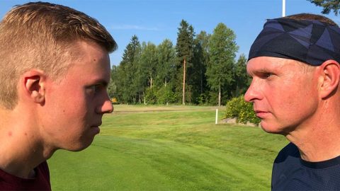 Henrik Honkalehto ja Mikko Rantanen pelaavat huomenna speedgolfin Suomen mestaruudesta.