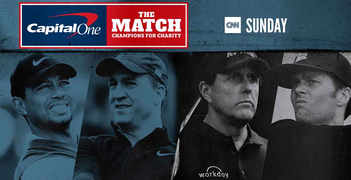 The Matchissa Tiger Woodsin ja Peyton Manningin joukkue kohtaa Phil Mickelsonin ja Tom Bradyn tiimin.