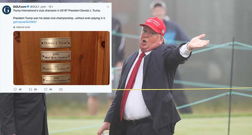 Donald Trump on viisinkertainen mestari Trump International Golf Clubilla.